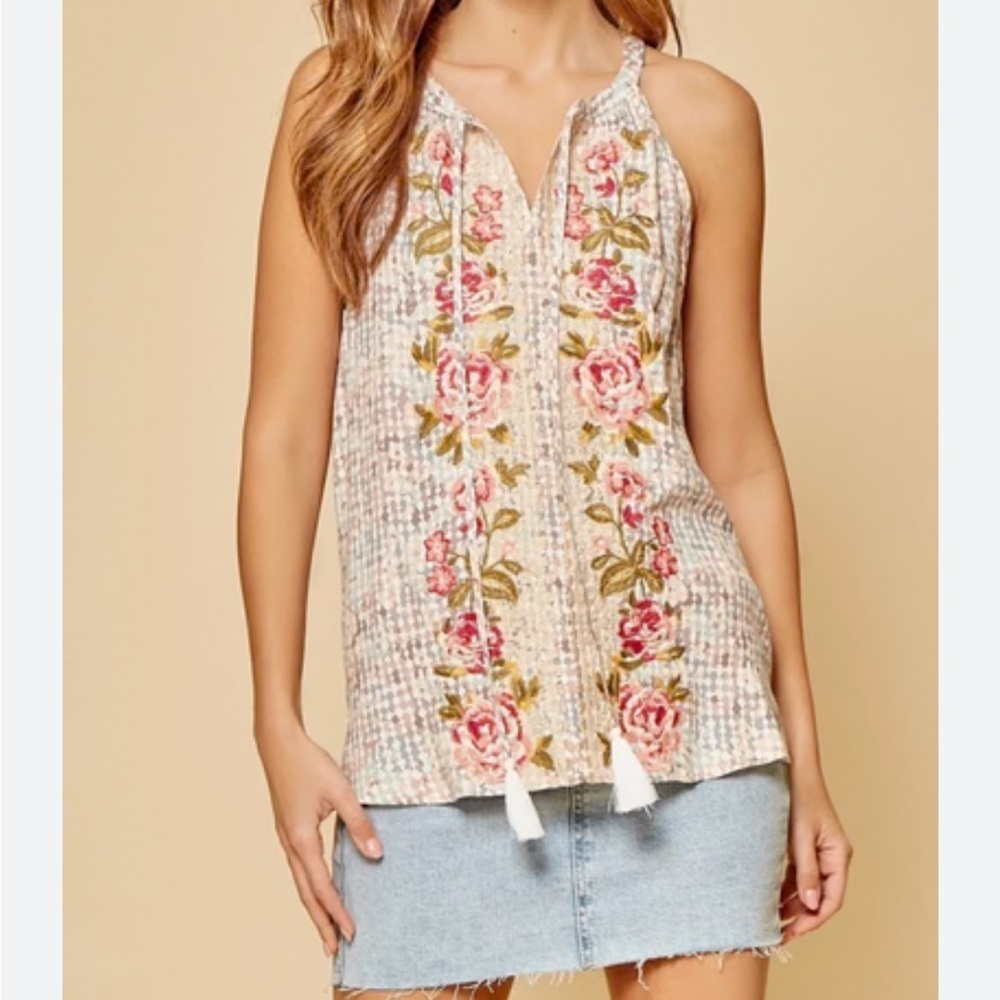 Savanah Jane Floral Embroidered Sleeveless Top, size 3X - Picture 1 of 8